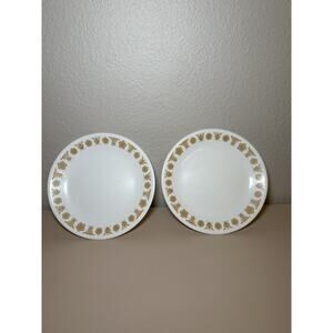 Corelle Butterfly Gold 8 1/2" Luncheon Plates Set 2 Lot Corning Vintage